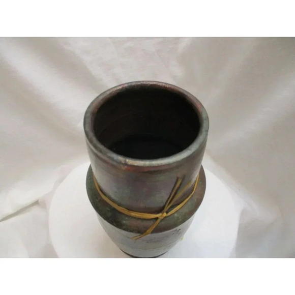 Raku Vase volcanic texture blues Pinks Copper tones‎ hand made iridescent black - Picture 8 of 8